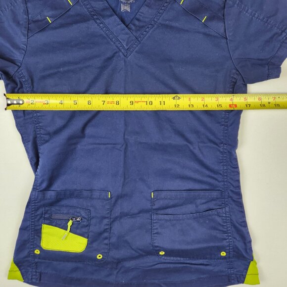 Nurse Health Pro Scrubs Top XS - 3-Pocket V-Neck Medical Wear, Blue Green - Picture 7 of 8